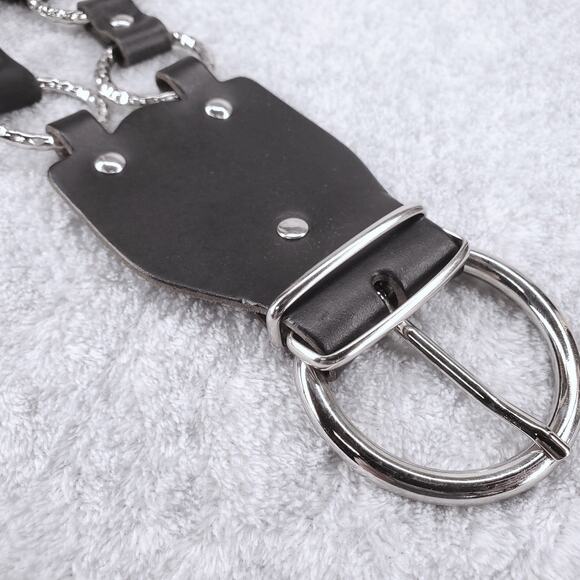 NWOT Ansaldo Dual Row Hammer Textured O-Ring Belt Leather Italy Punk Goth Rock - Picture 4 of 10